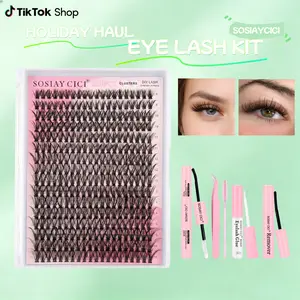 SOSIAYCICI 320pcs Lash Extension Kit DIY  Lash Clusters Eyelash Extension Kit, 9-16mm 40D Individual Lashes Kit with Lash Bond & Seal, Eyelash Tweezers , Suitable For Eyelash Extension Beginners Natural Thickening Blend
