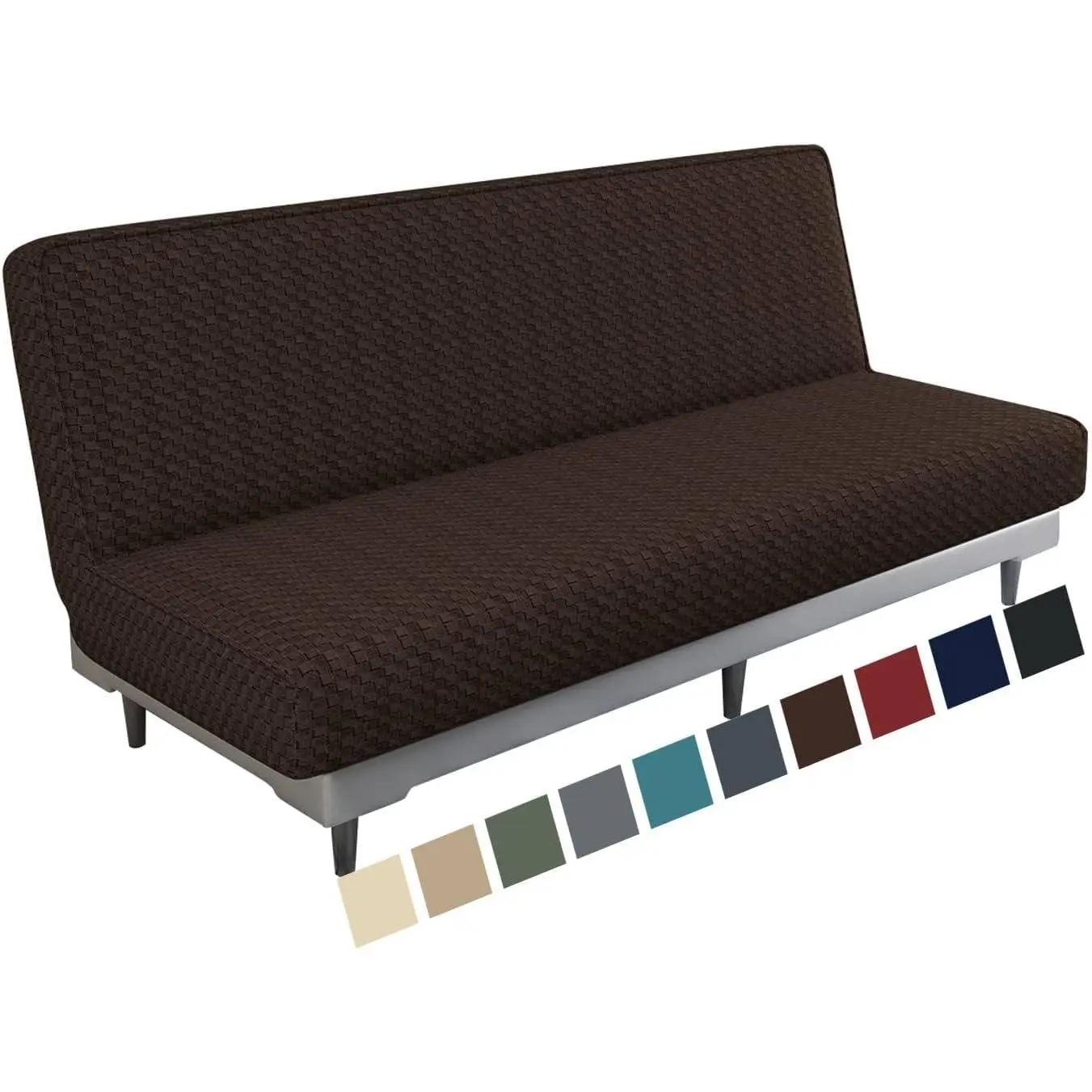Jacquard Futon Cover Stretch Armless Futon Sofa Cover Soft Futon Slipcover with Elastic Bottom Thick Sofa Bed Furniture Protector Covers, Machine Washable (Dark Coffee)
