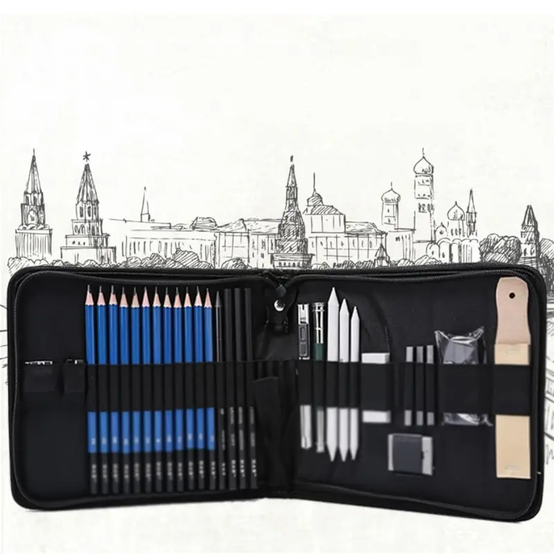 1 Set 35PCS Sketch Set Graphite Drawing Pencil Drafting Pencils Metallic Pencil Supplies Shading Pencils Kits Blending Pencil Drawing Art Pencil Kit Student Zipper Pencil case