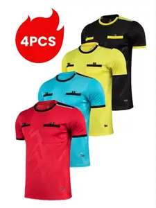 Men's Colorblock Football Referee Short Sleeve Tee, Breathable Comfortable Referee T-shirt, Football Training T-shirt for Men