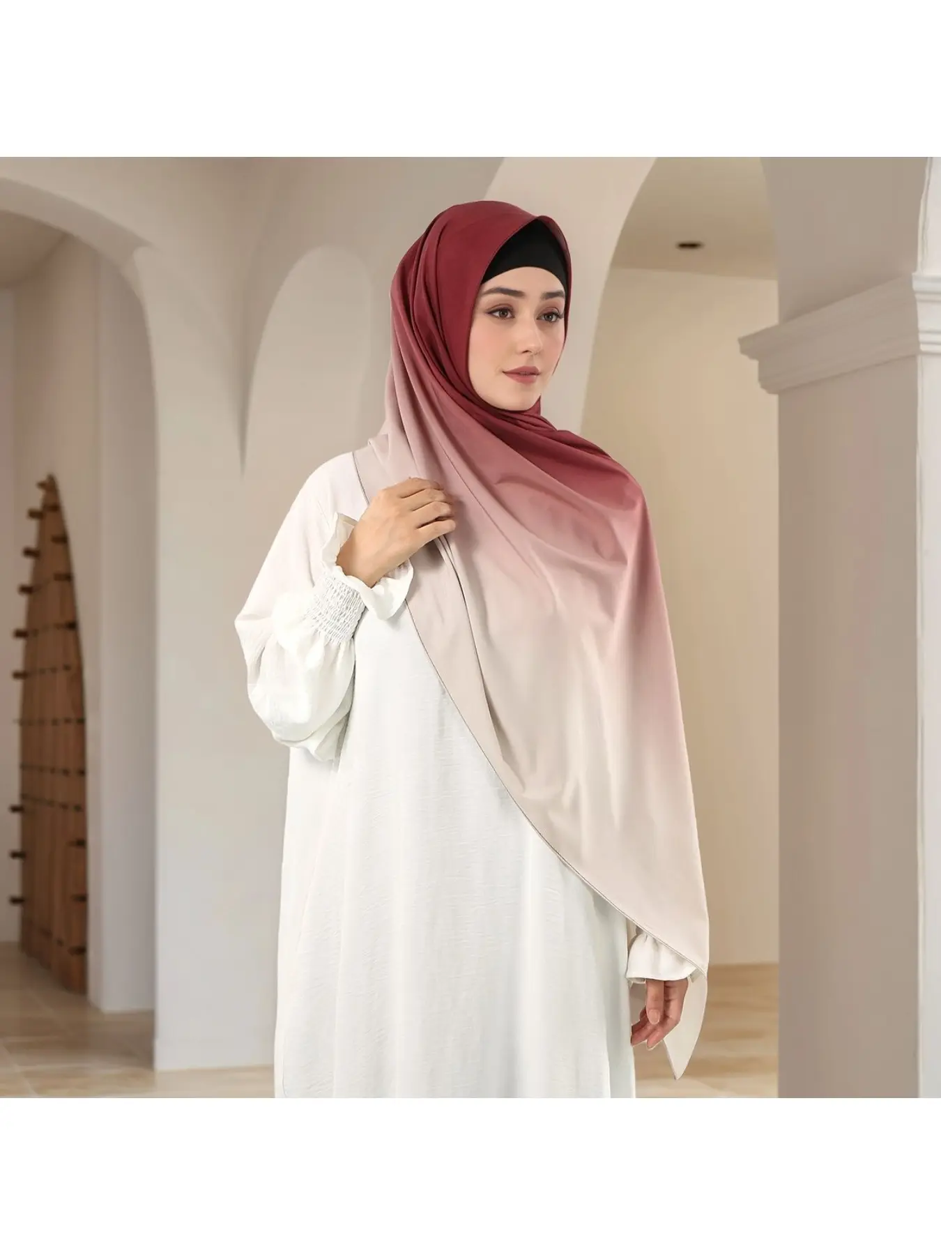 European and American best-selling new gradient color-matching versatile long scarf for women, fashionable high-quality elastic breathable shawl headwrap scarf Hijab