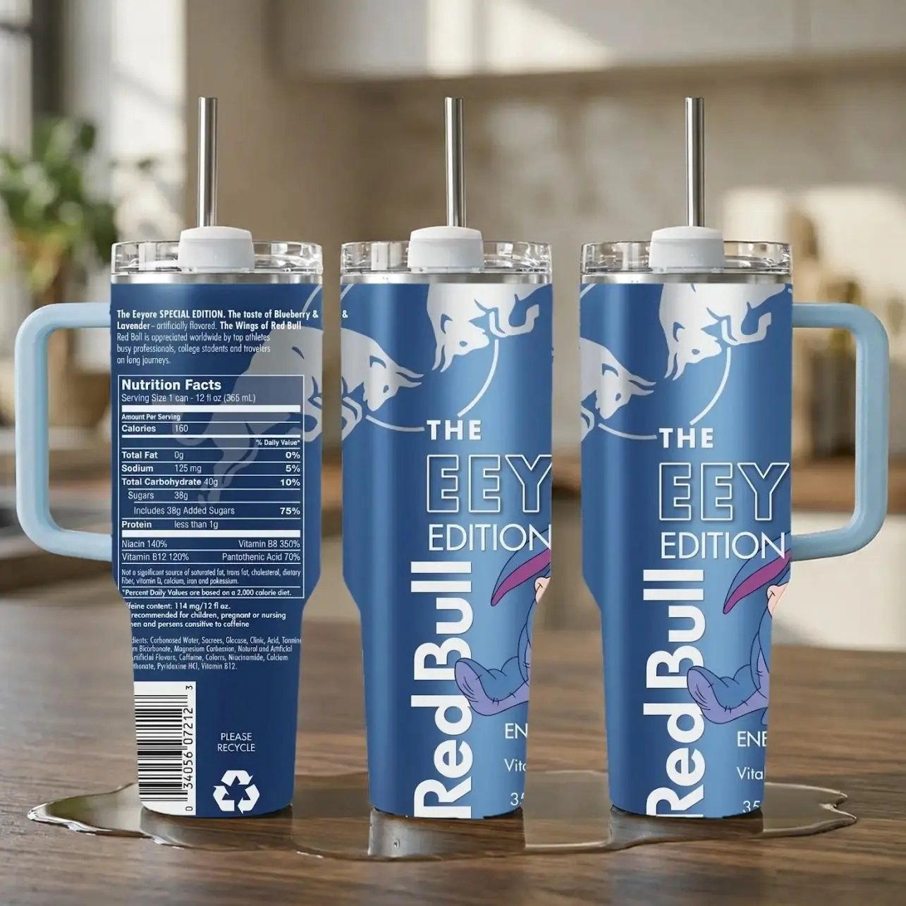 Red Bull Edition 40oz Stainless Steel Tumbler With Handle and Straw, Double Wall Vacuum Insulated Travel Mug