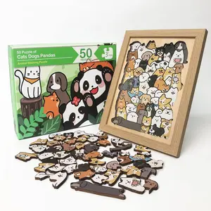 (TK Temu only supports self pickup)Animal Wooden Jigsaw Puzzles with Photo Frame,50 Pieces Pet Unique Shape Puzzle Educational Toys,Birthday Gifts for Adults Kids Girlfriend