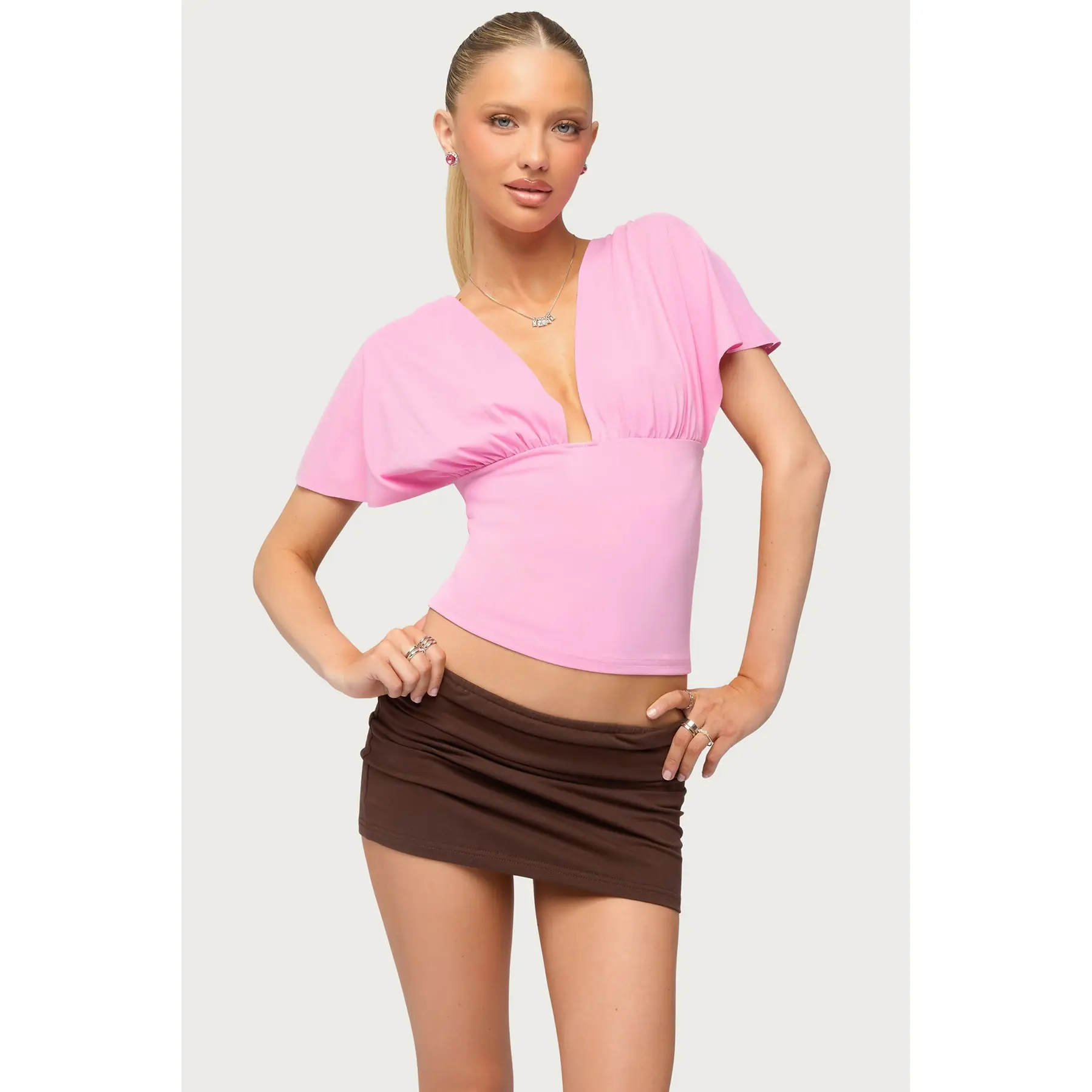 Flutter Plunging V Neck Top
