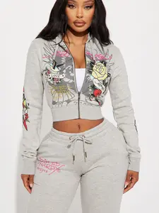 Ed Hardy Rose And Sword Zip Front Hoodie - Heather Grey