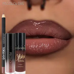 3pcs/Set Set Plumping Hydrating Lip Gloss - Nude & Brown Mirror-Shine Glossy Liquid Lipstick& Lip Liner Lipstick Set Makeup