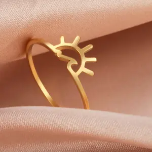 Cazador Summer Sun Wave Rings for Women Stainless Steel Minimalist Sunset Finger Ring Jewelry Party Vacation Gift 2026 Wholesale