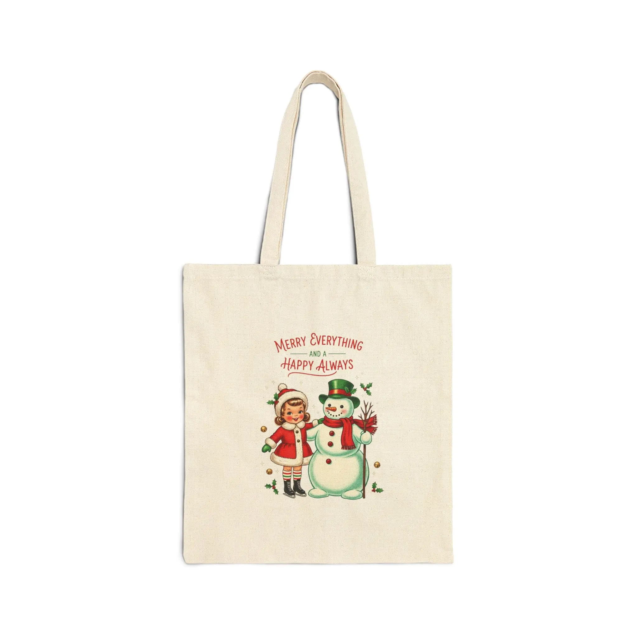 Vintage Retro Holiday Tote Bag Merry Everything Happy Always Gift Bag Eco-Friendly Shopper Christmas Tote Cute Reusable Grocery Bag