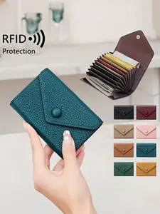Rfid Small Bag Lychee Pattern Soft PU Leather Wallet, Lightweight Foldable Card Holder, Multi-Function, Multiple Slots, Convenient for Work