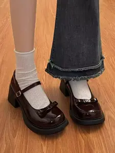 Women's Mary Jane High Heels, Summer Oxford Shoes with Thick Sole, Comfortable Fashion PU Leather Flats for All Seasons