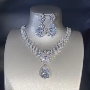 1PC High end Heavy Industry Explosion Flash Simulation Mozambique Diamond Luxury Pendant Necklace Women's Eardrop Set