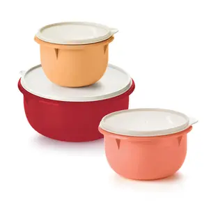 Tupperware 3-Piece Multipurpose Mixing Bowl Set for Food Prep & Storage - Airtight, Leakproof, Deep Design, Easy-Grip Rims, Durable BPA-Free Materials, Nesting Bowls, 5c/8c/13¾c Sizes