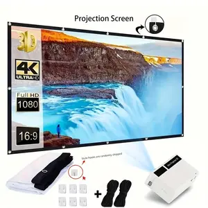100 Inches Portable Projection Screen, High Definition Home Theater Projector, Indoor & Outdoor Use, with Hanging Hooks & Rope Hooks