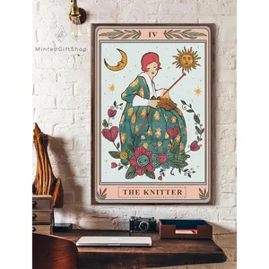 The Knitter Tarot Card Poster/ Tarot Knitting Poster/Knitting Art Wall Decor/ Yarn Tarot Home Decor.Hippie Gift.Office Gift Decorative Plaque Print Tin Lightweight Farmhouse Door Sign,Perfect gift for Mother’s Day