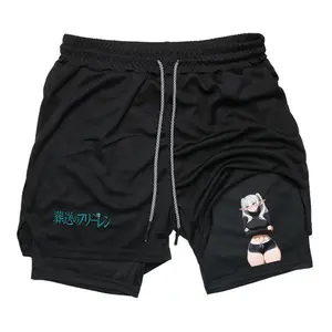 Frieren Beyond Journeys End Anime Graphic Sweat Shorts for Men Drawstring Athletic Shorts Japanese Streetwear Summer Outfits Men Shorts Gifts for Him