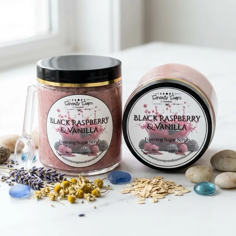 Black Raspberry & Vanilla Sugar Scrub - Smooth Hydrating Exfoliating Body Scrub with Jojoba Pearls for Soft Glowing Skin