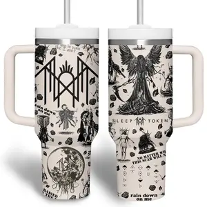 Dark Gothic Angel Tumbler With Handle 40oz, Black White Ritual Aesthetic Cup, Alternative Fantasy Art Drinkware, Insulated Travel Mug With Straw, Edgy Streetwear Style Cup, Unique Gift For Dark Art Lovers, Unisex Trendy Aesthetic Tumbler