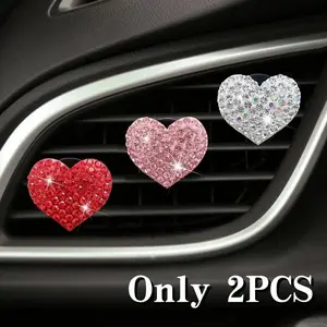 2 Piece Car Vent Clip Set, Creative Diamond Heart Shape Air Freshener Holder, Shiny Rhinestone Vehicle Decoration Accessories, Car Interior Accessories