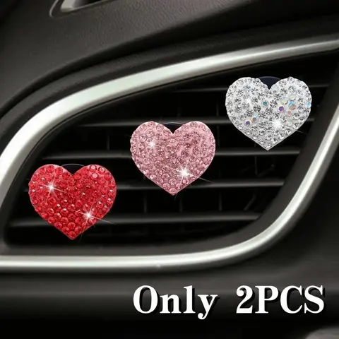 2 Piece Car Vent Clip Set, Creative Diamond Heart Shape Air Freshener Holder, Shiny Rhinestone Vehicle Decoration Accessories, Car Accessory, Car Interior Accessories