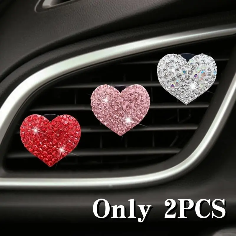 2 Piece Car Vent Clip Set, Creative Diamond Heart Shape Air Freshener Holder, Shiny Rhinestone Vehicle Decoration Accessories, Car Accessory, Car Interior Accessories