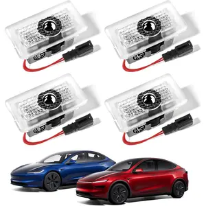 Door Projection Light, Red,  Accessories, 4 count Ultra-Bright LED Logo Puddle Lights Compatible with  Model 3/Y/S/X, No-Fade  Glass Lens Welcome Light