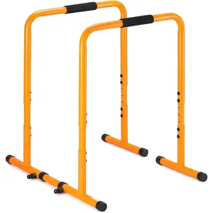 Adjustable Dip Stands + Pull Up Bar for Doorway – Heavy Duty 400lbs Capacity, 4 Height Levels & Width Adjustable, Parallette Push Up Stand with Soft Foam Handles for Home Gym (Black/Yellow