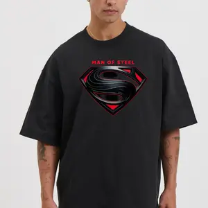 Men's Plus Size Justice League Graphic Print Baggy Round Neck Streetwear T-Shirt - Unisex Loose Short Sleeve Top, Man of Steel Design, Breathable Fabric, Comfortable Fit, Sizes M-3XL