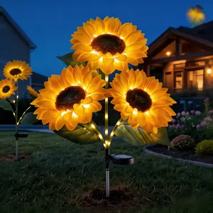 2026 New Garden Decorate 2/4 PCS Solar LED Sunflower Lights Realistic Night Glow for Yard Lawn Patio Porch Waterproof IP65 Energy Efficient Outdoor Lighting Durable Plastic Flowers