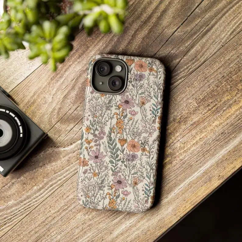 Vintage Boho Wildflower Cottagecore Smartphone Case - Personalized 2-in-1 Shockproof TPU Protective Casing, Slim Durable, Camera Protection, Floral Aesthetic Gift for iPhone 11-17 Pro Max Plus, Samsung Galaxy S22-25, Iphone 17, Hyperrealism