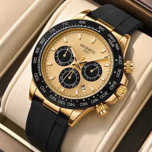 Crafted for the discerning gentleman. 40mm gold dial with ceramic tachymeter bezel, precision chronograph movement, and premium silicone strap. Elevate your formal and business looks with understated luxury.