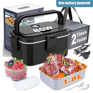 80W Electric Lunch Box Food Heater, 12V/24V/110V Self-Heating Lunchbox for Work & Travel, 1.5L/1.8L Capacity with Insulated Bag