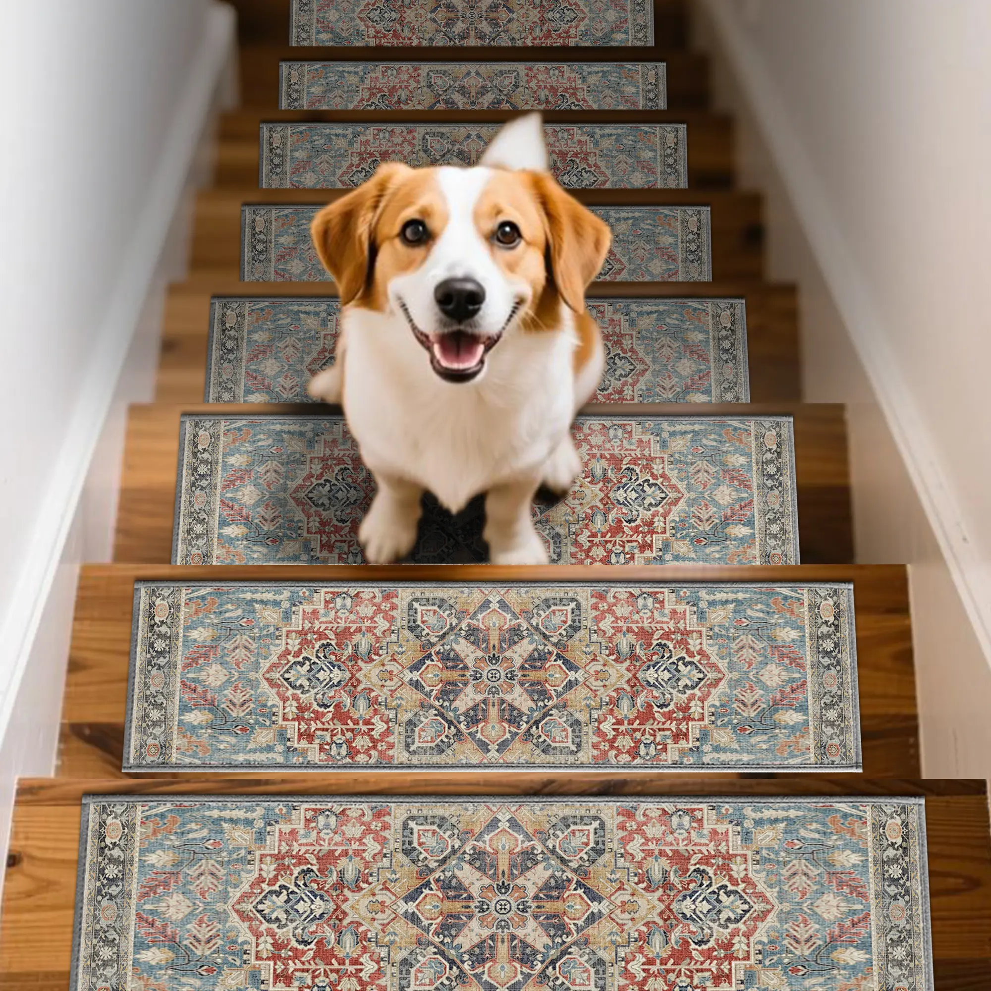 GTUUN Non Slip Chenille Stair Runner Rug, 8"x30" Inches Self Adhesive Peel & Stick Stair Treads, Soft Absorbent Washable Reusable Mats, Indoor Outdoor Anti-Slip Carpet, Non Skid Step Covers for Wooden Stairs, Safe for Pets Kids Elderly Checkered Rug