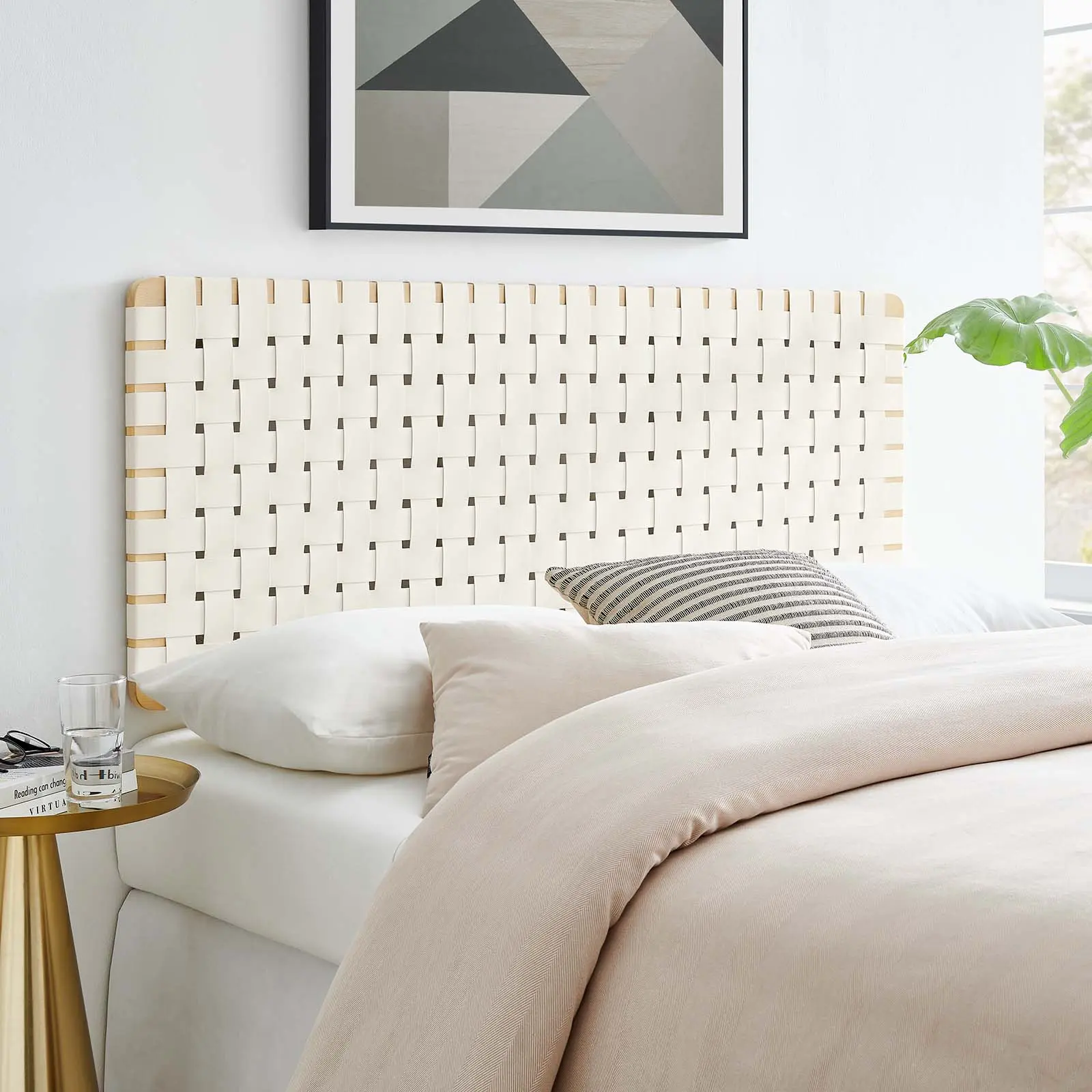 Modway Sparta Weave Full Vegan Leather Headboard, Natural Beige, for Bedroom Decor