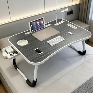 Portable Ultra Large Laptop Bed Tray - Multi-Functional with Cup Holder, Storage Drawer, USB, Cooling Fan & Light - Foldable Stable for Bed, Sofa, Floor (Eating/Reading/Writing)