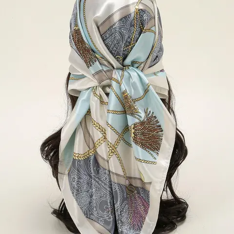 Women's Elegant Chain & Geometric Print Square  Scarf, Head Scarf, Fashion Headscarf, Scarf Wrap, Fashion Hair Scarves, Fashionable Versatile Retro Shawl for Daily Life, Trendy Vintage Accessories for Women & Girls