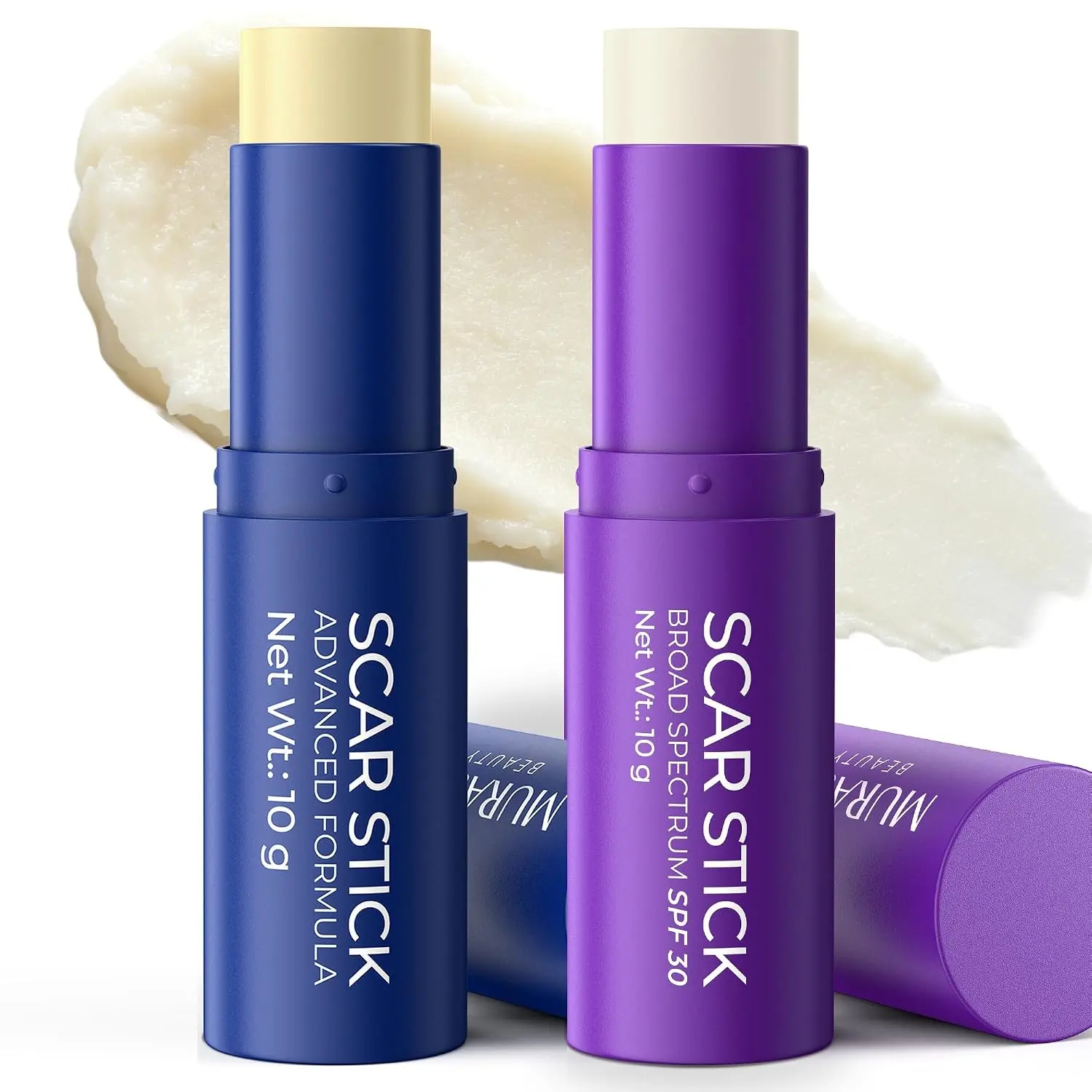 Murasaki Beauty 100% Silicone Scar Stick Kit Day & Night - SPF 30 Day Stick & Advanced Night Stick for Surgical Scars, C-Section, Burns, Stretch Marks & Acne Marks 2 Pack (10g + 10g)
