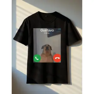 Gustavo The Dog'S Barking Joke T-Shirt - a Funny Graphic Novelty Tee for Adults, Black Casual Short-Sleeve Round Neck Shirt, Machine Washable, a Gift for Dog Lovers, Everyday Wear, Humorous Design, Regular Fit Shirt