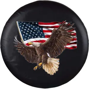Spare Tire Cover, Wheel Cover with  Eagle  Flag PVC Leather  Dust-Proof Universal Fit for  Trailer RV SUV Camper  (15 Inch)