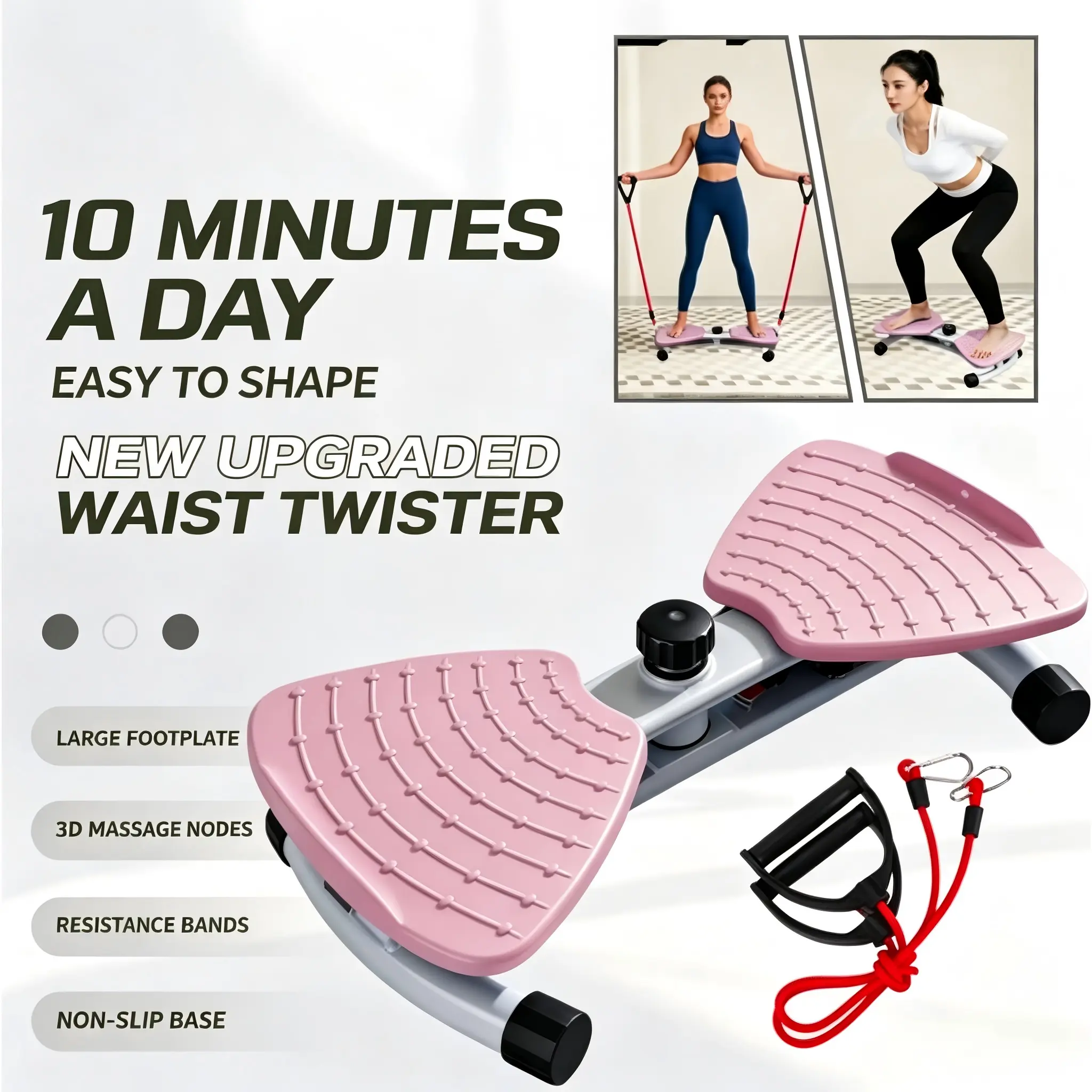 New Version Waist Twister Twist Trainer - Home Ab Training Fitness Equipment with Resistance Bands, Large Massage Footplates, Stable Non-Slip Base, Lightweight Portability for Men and Women Daily Indoor Training