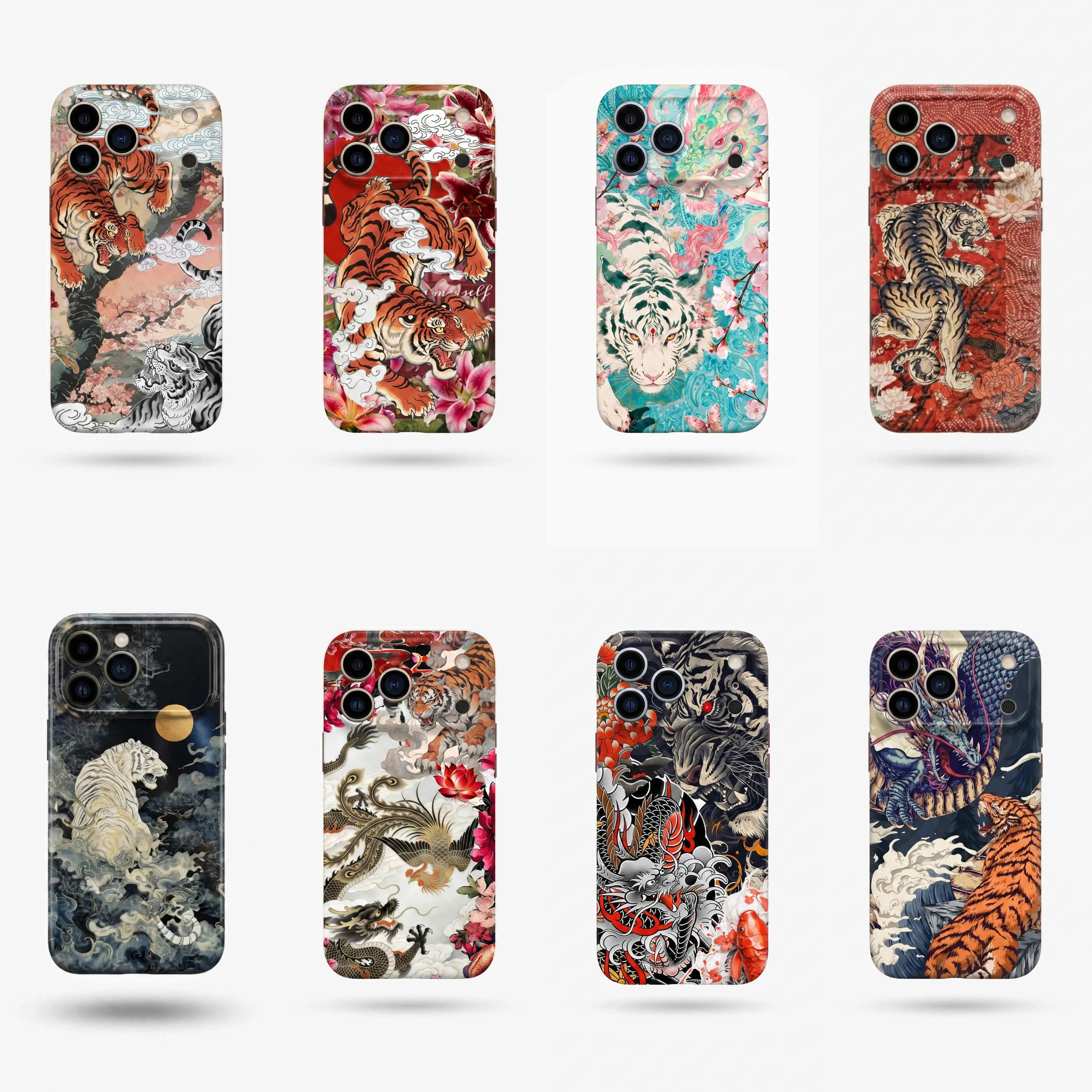 Vintage Chinese Tigers Phone Case, Cute Tiger Collage, Japanese Traditional Art Print Big Cat Case for iPhone 17 16 15 14 13 12 11 Pro Max