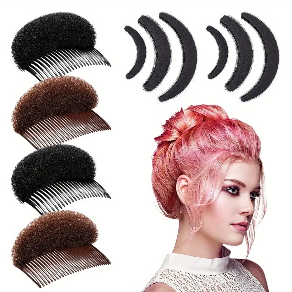 10 Pieces Hair Bump Sponge Volume Hair Bases Set Bump It Accessory Styling Tools up Combs Clips Sponge Bun Updo Accessories for Women DIY Hairstyles Lady Costume(Black, Brown)