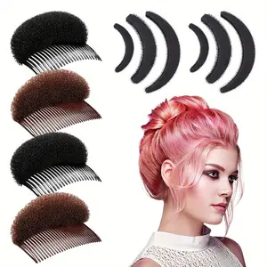 10 Pieces Hair Bump Sponge Volume Hair Bases Set Bump It Accessory Styling Tools up Combs Clips Sponge Bun Updo Accessories for Women DIY Hairstyles Lady Costume(Black, Brown)