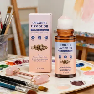 Natural Organic Castor Oil Cold Pressed, Gentle Moisturizing Skin Barrier Repair, Smooth Rosehip Castor Oil Roll-On, Rose Quartz 50ML
