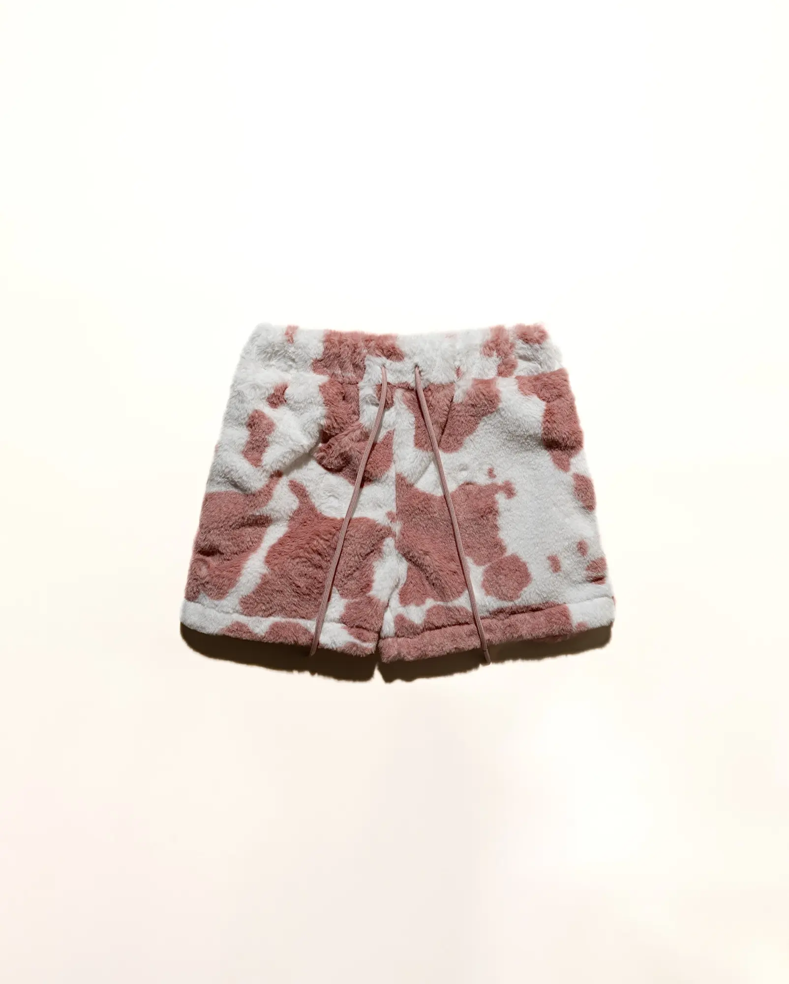 tricki | Cow Print Fur Shorts - Fluffy, Cozy, Minky, Fitted, Fuzzy, 5" Inseam, Unisex