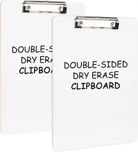 Dry Erase Wood Clipboard 2 Pack, Hardboard Clip Board 8.5x11 for Classroom, Students, Kid, Size 9" x 12.5", Double-Sided White Board, with Low Profile Clip, Office & School Supply