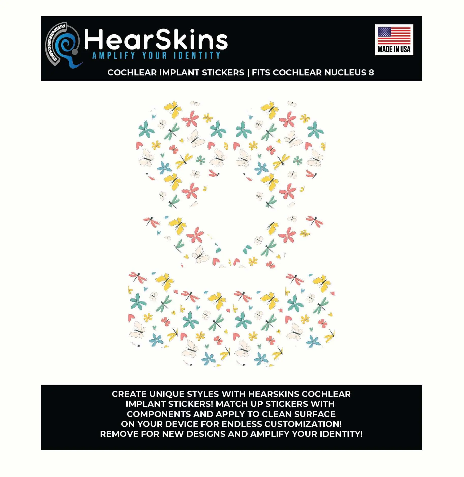 Flowers and Butterflies Cochlear Nucleus 7 or 8 Skins Stickers HearSkins