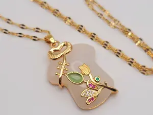 Milky Quartz Handmade Shirt Necklace Gold Tone