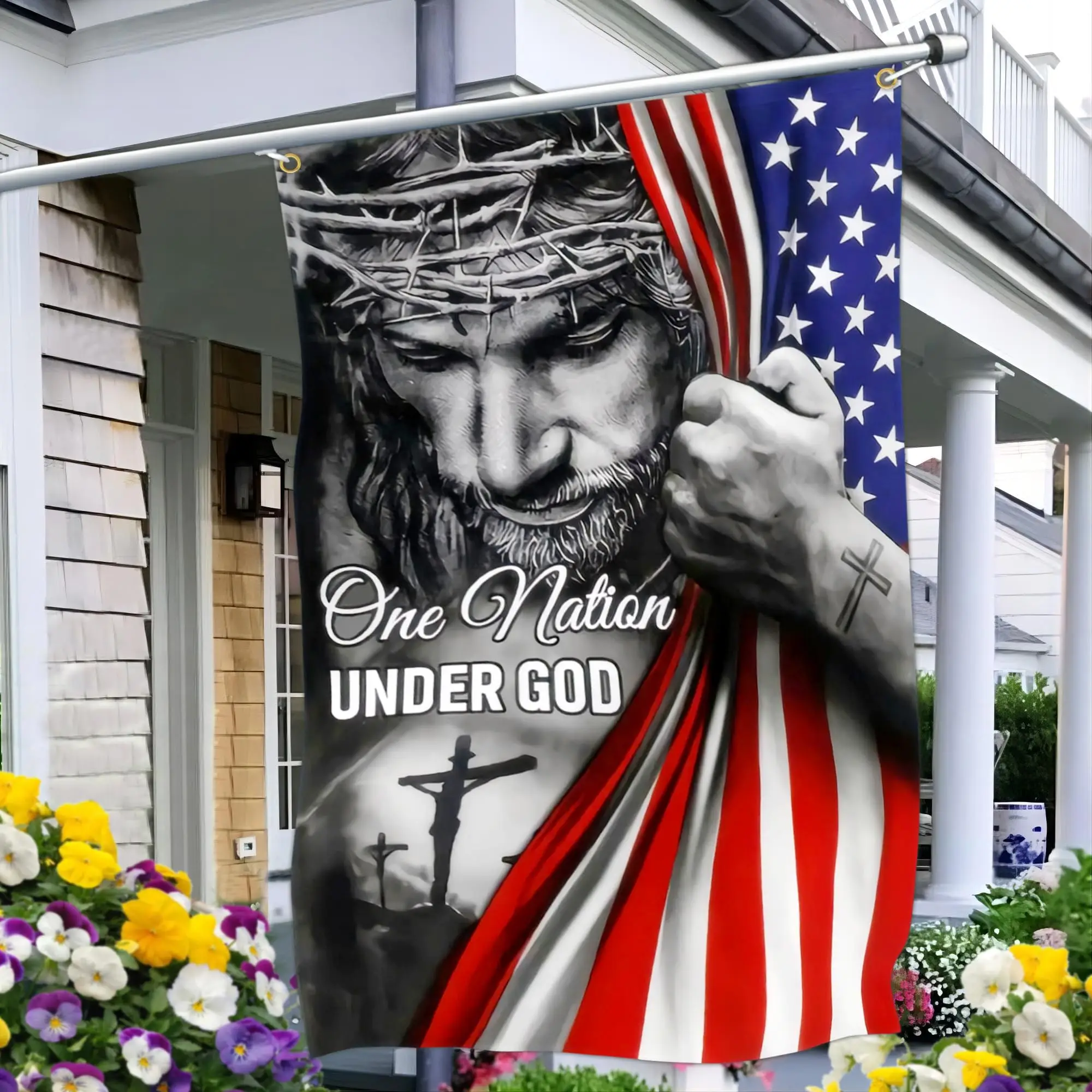One Nation Under God Flag, Christian Jesus Resurrection Flag, Outdoor House Yard Decoration, Garden Flag, Garden & Patio Decoration