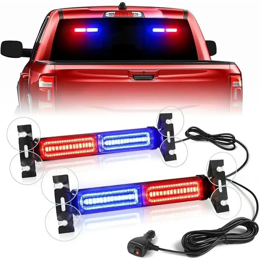 Red Blue 2-in-1 Car Front Windshield Warning Lamp Bar Suction Cup Emergency Strobe Flashlight Traffic Police Light For Car Truck