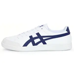 Onitsuka Tiger Entry Court White Blue Retro Casual Shoe with Soft Synthetic Leather Upper Round Toe Laces All Seasons